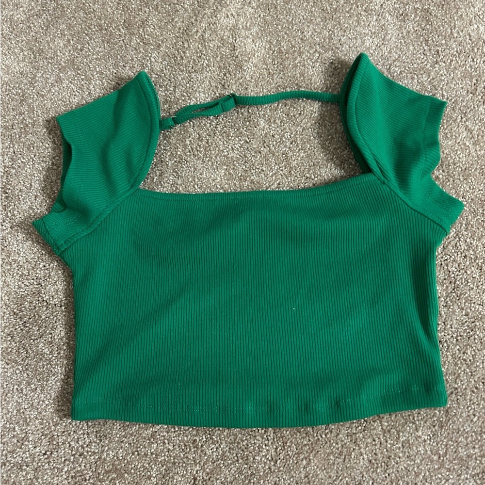 Green Ribbed Women's Top